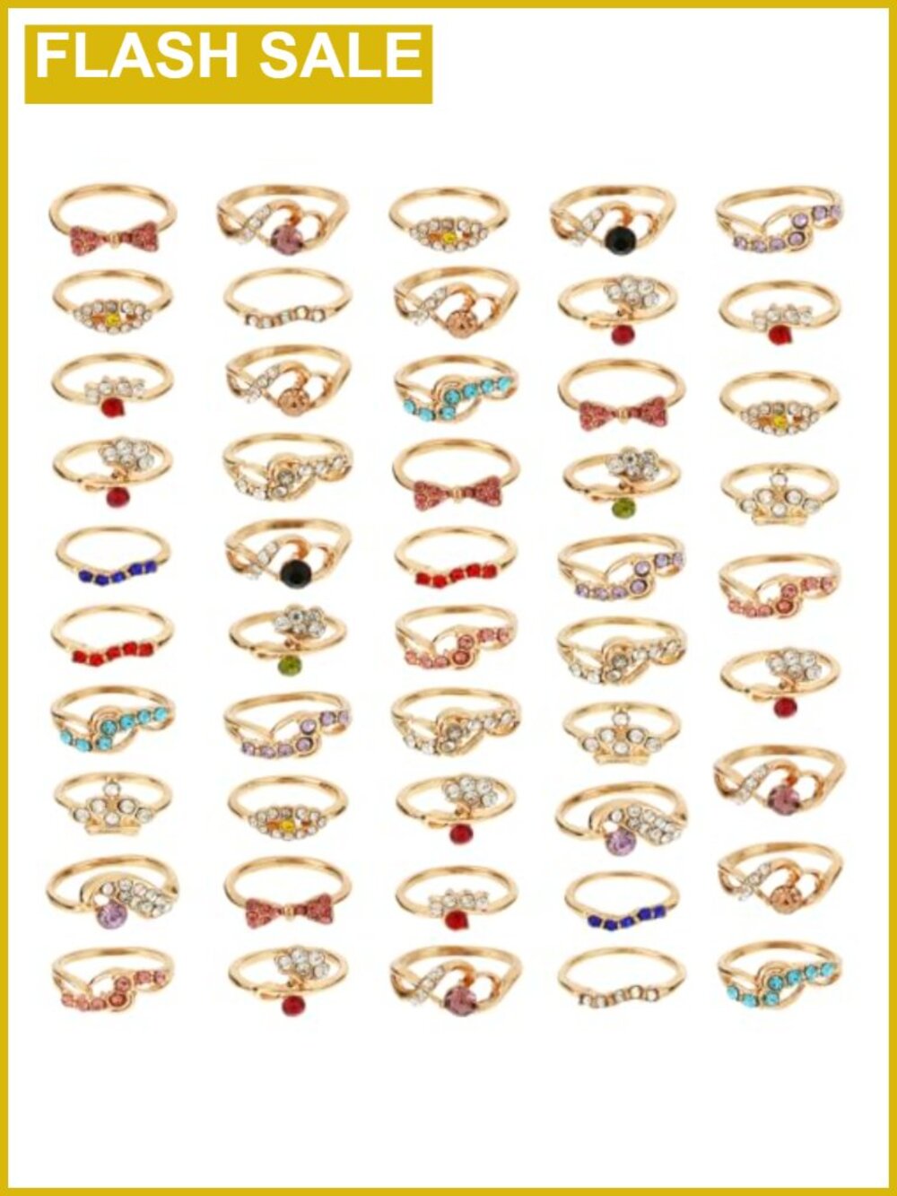 50 Pc Cubic Zirconia Birthstone Rings Silver-Tone Alloy Stacking Set